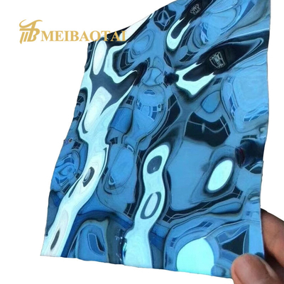 Decorative Stainless Steel Sheet Metal Blue PVD Color Coating Water Ripple