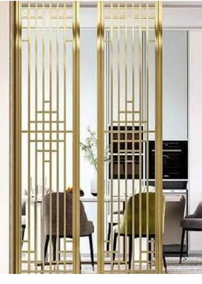 Guter Preis Goldbeschichteter Edelstahl-Raumteiler mit 8 mm Dicke und individuellem Design für Hoteldekoration Online