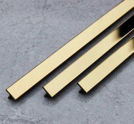 Gold Spiegel Edelstahl T-Form Fliesen Trim mit Anti-Fingerprint und 0,65MM Dicke für Wanddekoration