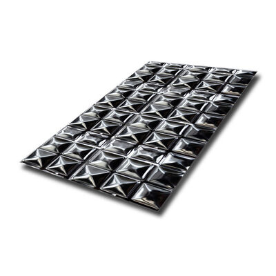 Guter Preis 304 PVD Schwarz Farbe 3D Quadrat Muster Spiegel gestempelt Finish Edelstahl Verkleidungsplatten Online