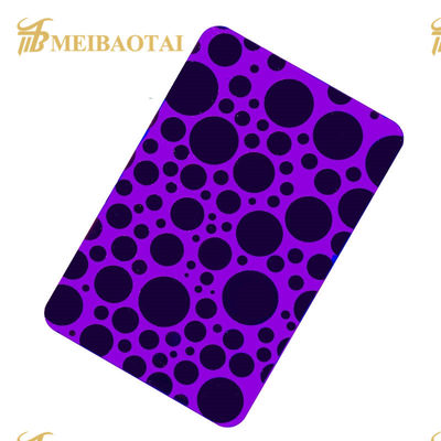 PVD Lila Farbe geätztes Edelstahlblech mit 70 Mikrometer PVC-Folie und 1,15 mm Dicke